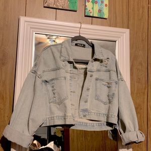 Cropped bling fringe jean jacket
